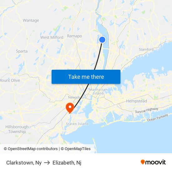 Clarkstown, Ny to Elizabeth, Nj map