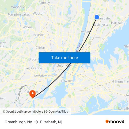 Greenburgh, Ny to Elizabeth, Nj map