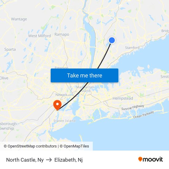 North Castle, Ny to Elizabeth, Nj map