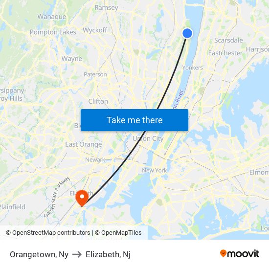 Orangetown, Ny to Elizabeth, Nj map
