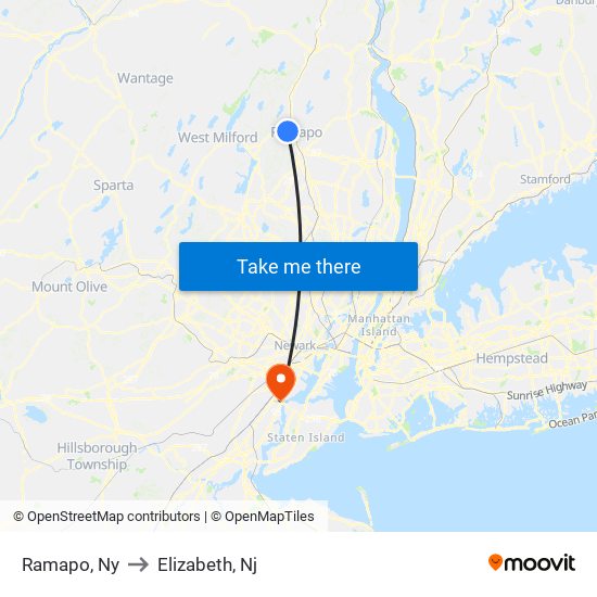 Ramapo, Ny to Elizabeth, Nj map