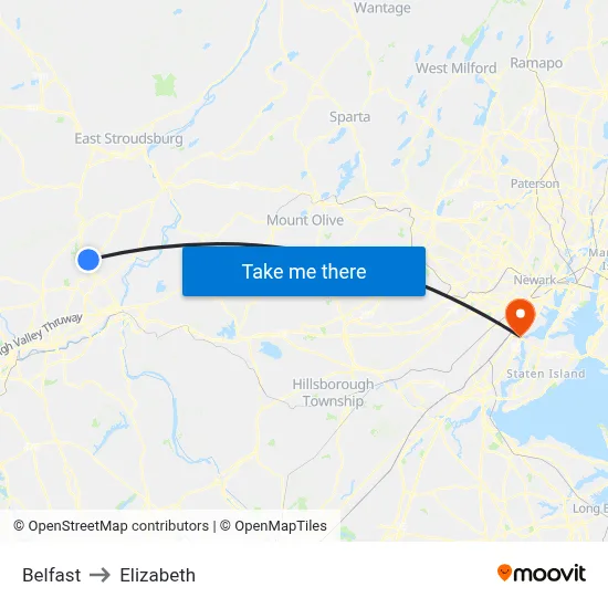 Belfast to Elizabeth map