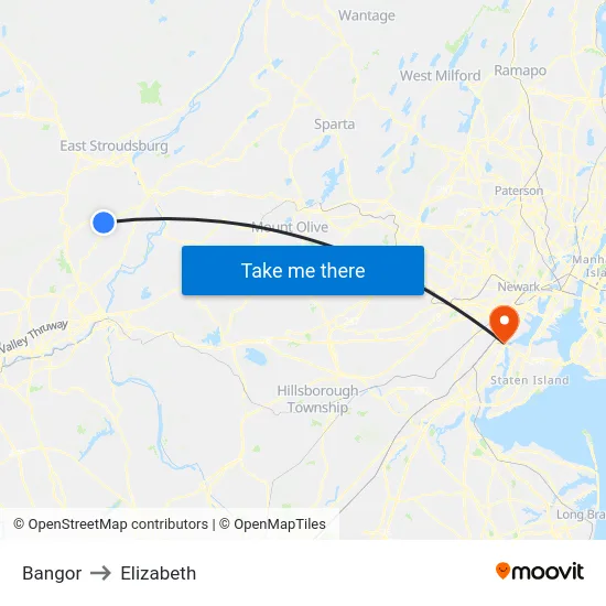 Bangor to Elizabeth map