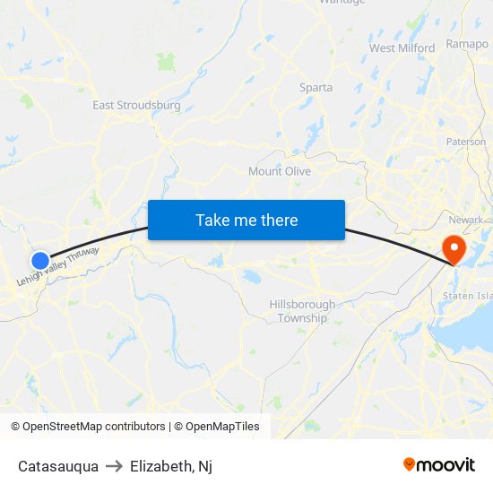 Catasauqua to Elizabeth, Nj map
