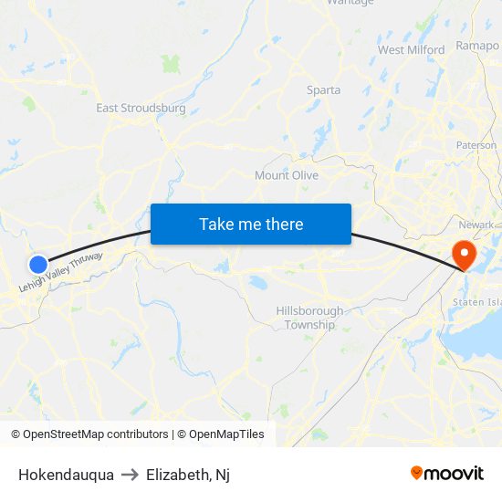 Hokendauqua to Elizabeth, Nj map