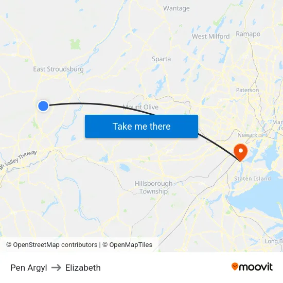 Pen Argyl to Elizabeth map