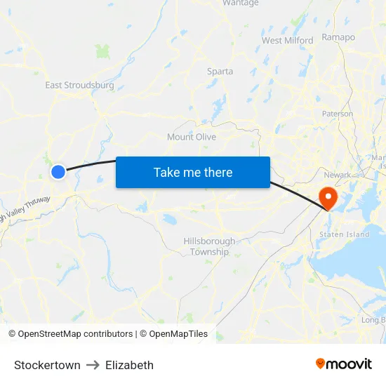 Stockertown to Elizabeth map