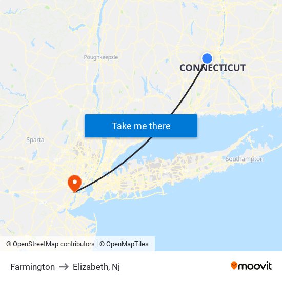 Farmington to Elizabeth, Nj map