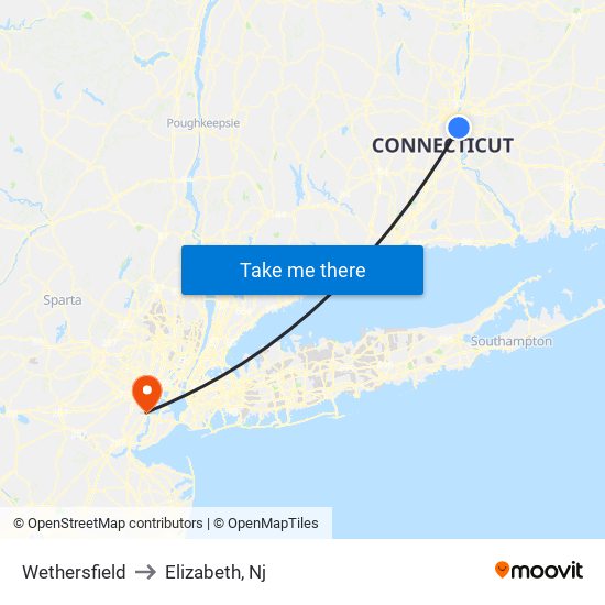 Wethersfield to Elizabeth, Nj map