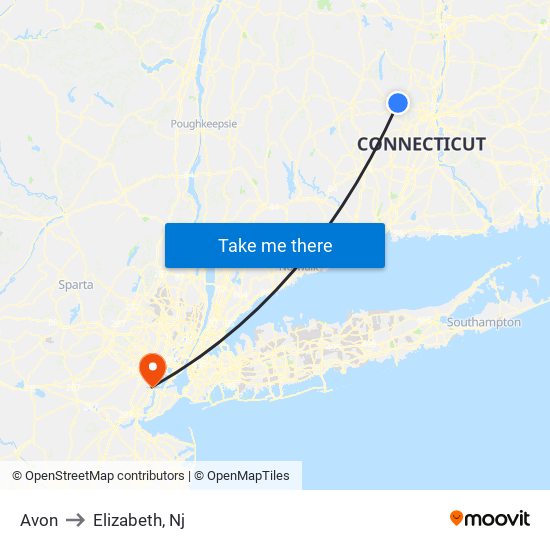 Avon to Elizabeth, Nj map