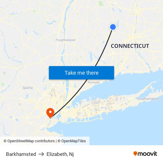 Barkhamsted to Elizabeth, Nj map