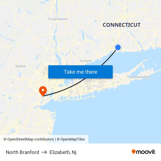 North Branford to Elizabeth, Nj map