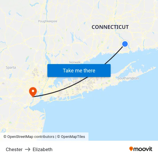 Chester to Elizabeth map