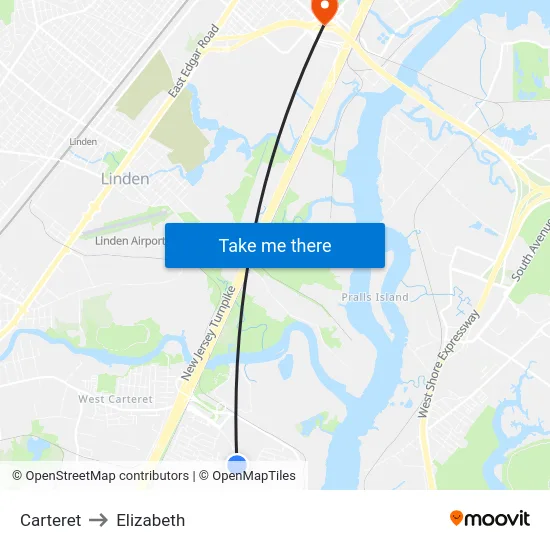 Carteret to Elizabeth map