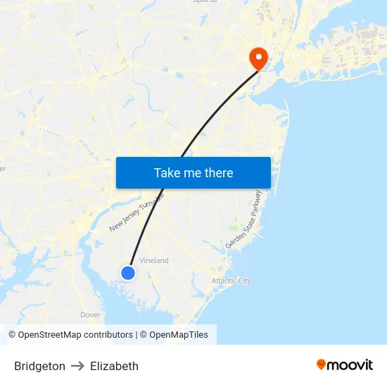 Bridgeton to Elizabeth map