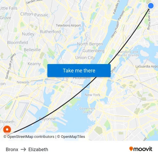 Bronx to Elizabeth map