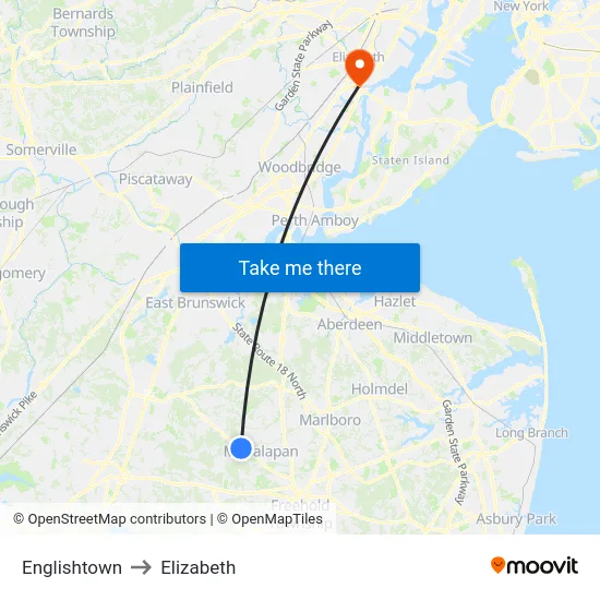 Englishtown to Elizabeth map
