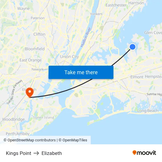 Kings Point to Elizabeth map