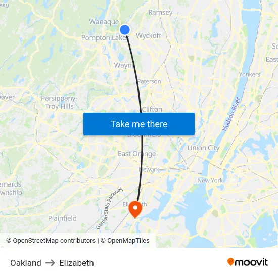 Oakland to Elizabeth map