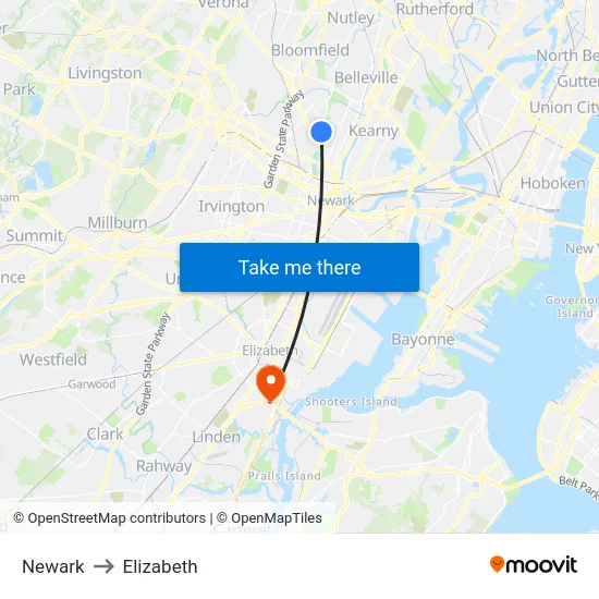 Newark to Elizabeth map