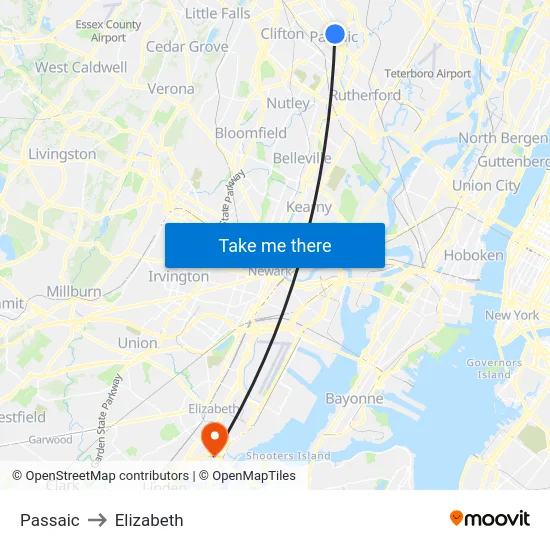 Passaic to Elizabeth map