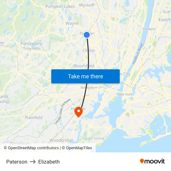 Paterson to Elizabeth map