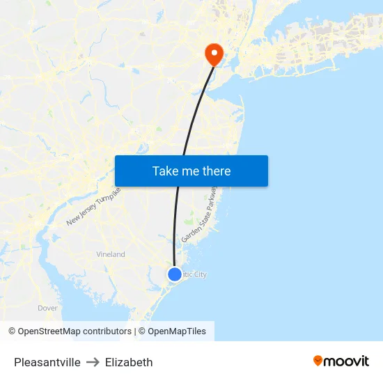 Pleasantville to Elizabeth map