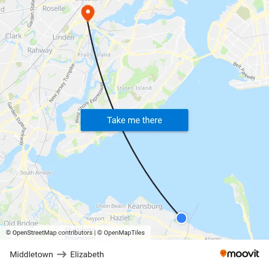 Middletown to Elizabeth map