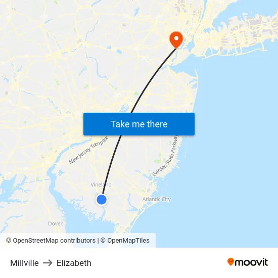 Millville to Elizabeth map