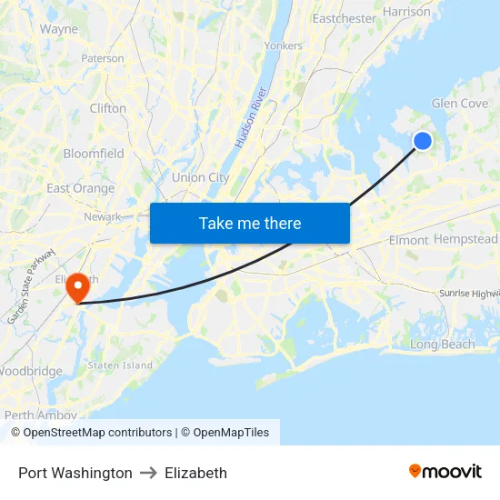 Port Washington to Elizabeth map