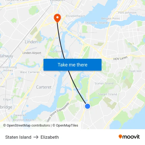 Staten Island to Elizabeth map
