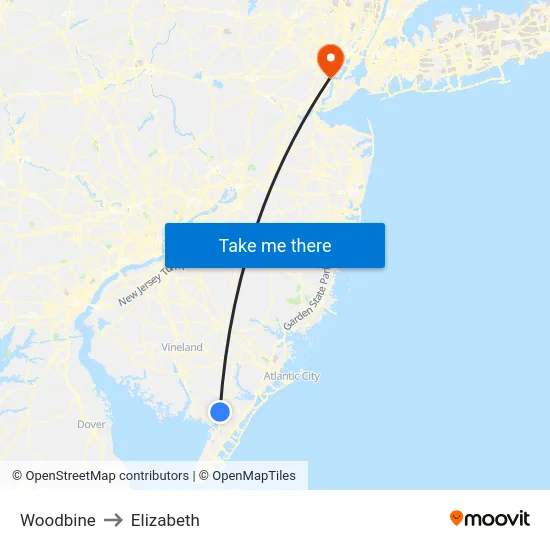 Woodbine to Elizabeth map