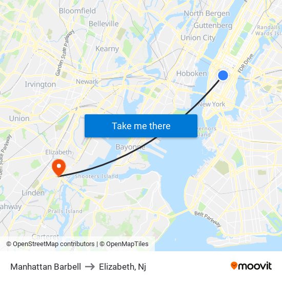 Manhattan Barbell to Elizabeth, Nj map