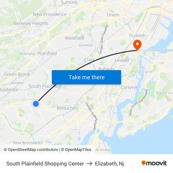 South Plainfield Shopping Center to Elizabeth, Nj map