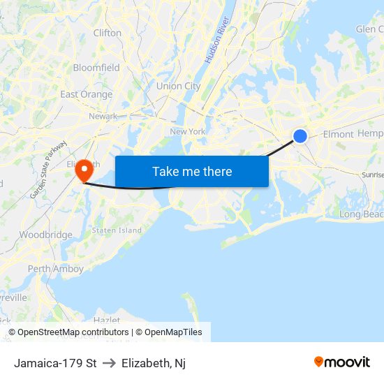 Jamaica-179 St to Elizabeth, Nj map