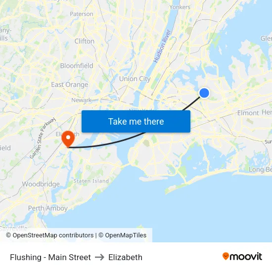 Flushing - Main Street to Elizabeth map