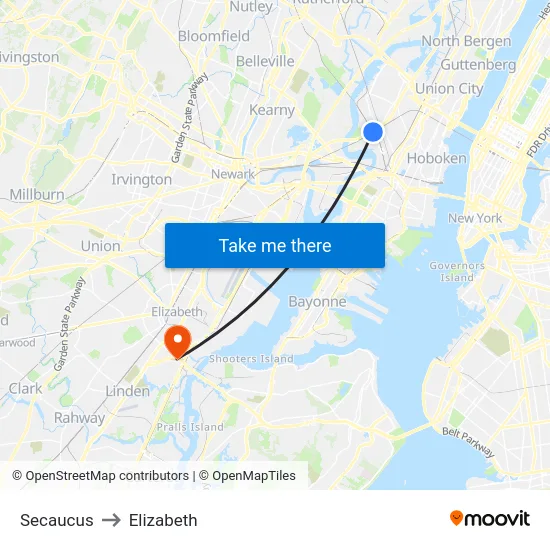 Secaucus to Elizabeth map
