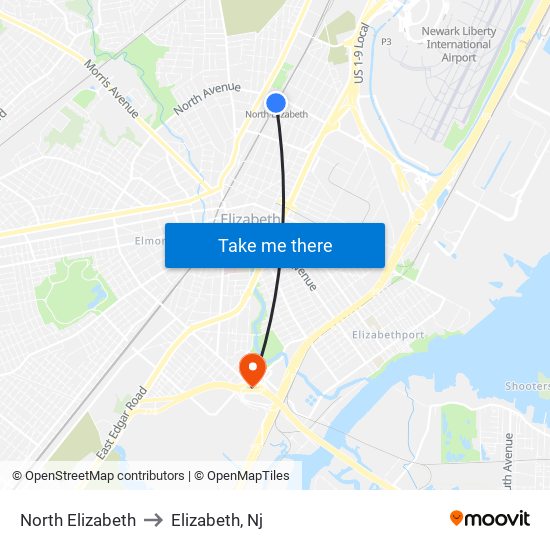 North Elizabeth to Elizabeth, Nj map