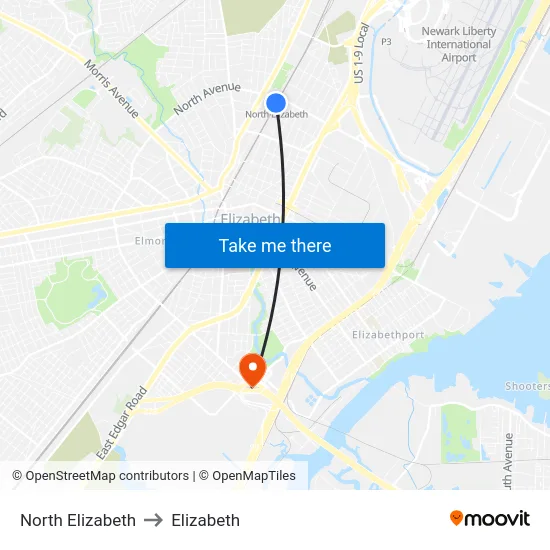 North Elizabeth to Elizabeth map
