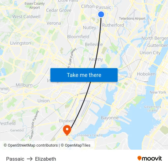 Passaic to Elizabeth map