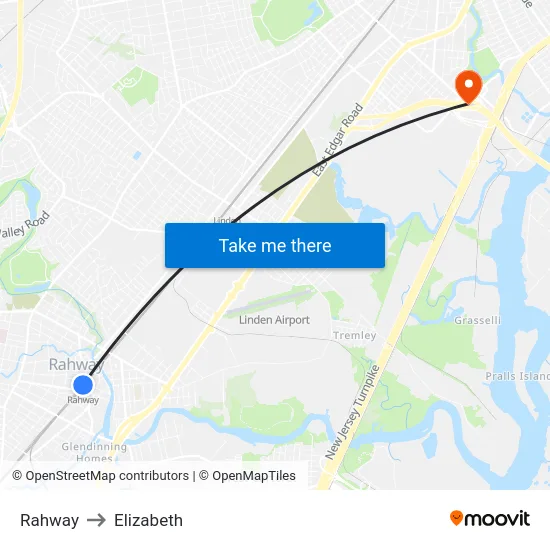Rahway to Elizabeth map