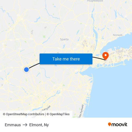Emmaus to Elmont, Ny map