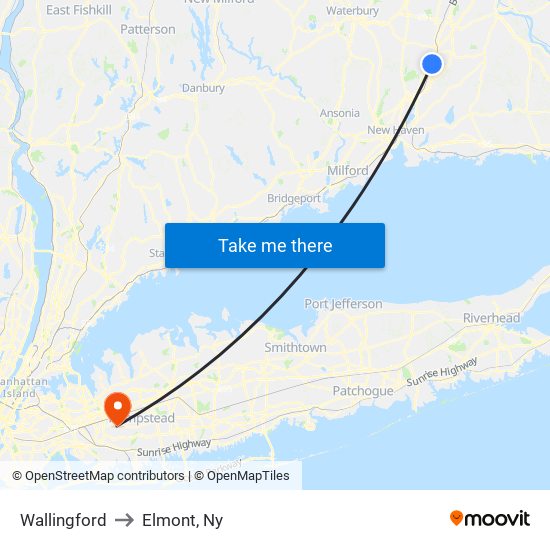 Wallingford to Elmont, Ny map