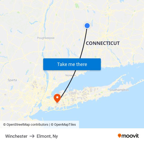 Winchester to Elmont, Ny map