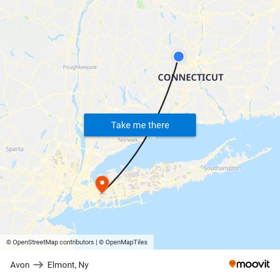 Avon to Elmont, Ny map