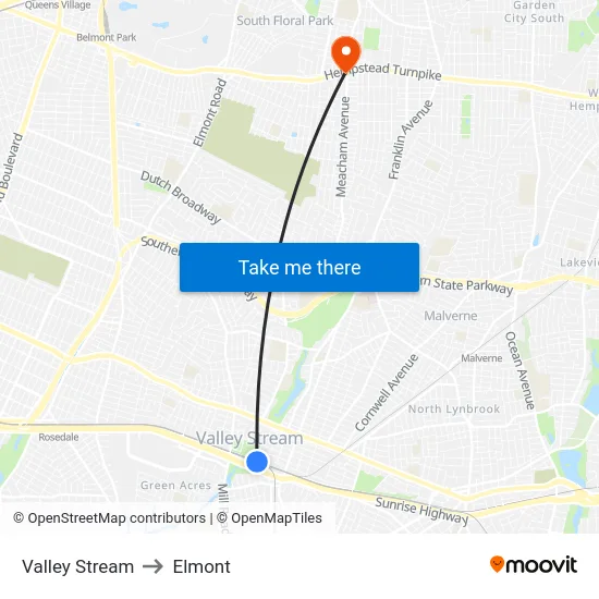 Valley Stream to Elmont map