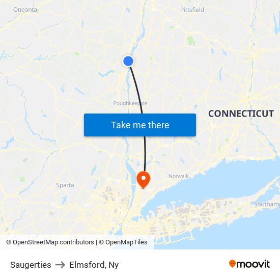 Saugerties to Elmsford, Ny map