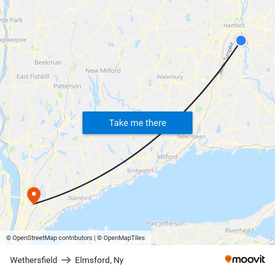 Wethersfield to Elmsford, Ny map