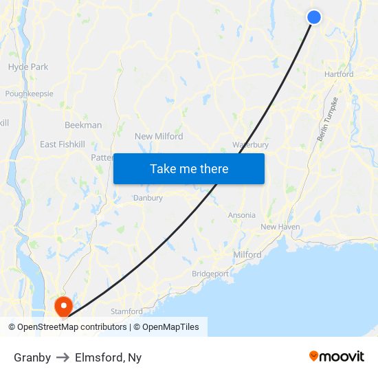 Granby to Elmsford, Ny map