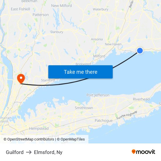 Guilford to Elmsford, Ny map